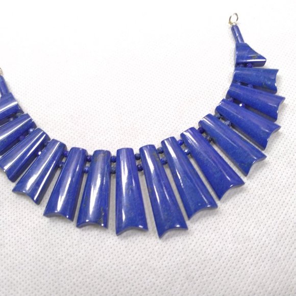 Lapis Lazuli Vintage Choker Necklace With Earrings, Stone Jewelry Set, Vintage - Picture 5 of 14